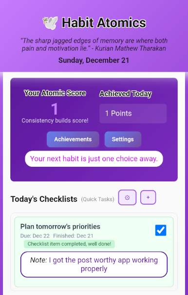 Habit Atomics - Adaptive Scores for Completion