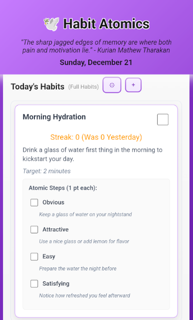 Habit Atomics - Today's Habits