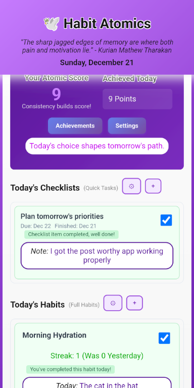 Habit Atomics - Higher Scores When All Completed