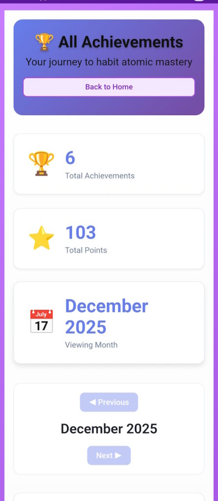 Habit Atomics - Achievements View Sample