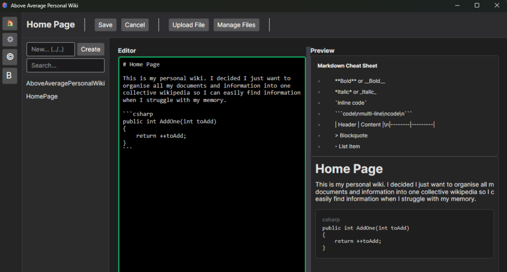 Above Average Personal Wiki - Editing Mode