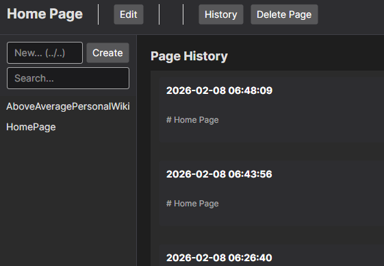 Above Average Personal Wiki - History View