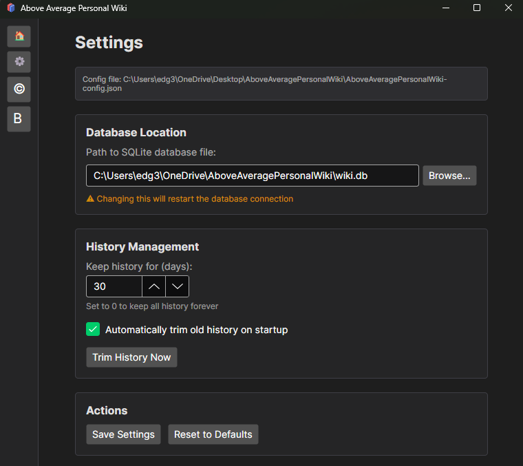 Above Average Personal Wiki - Settings